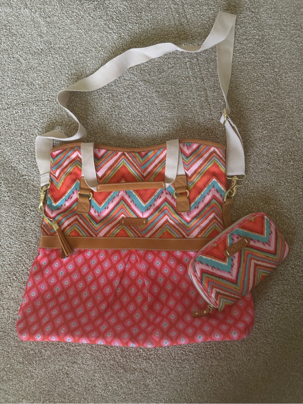 Coral Multi-Pattern Women's Tote Bag with Crossbody Strap